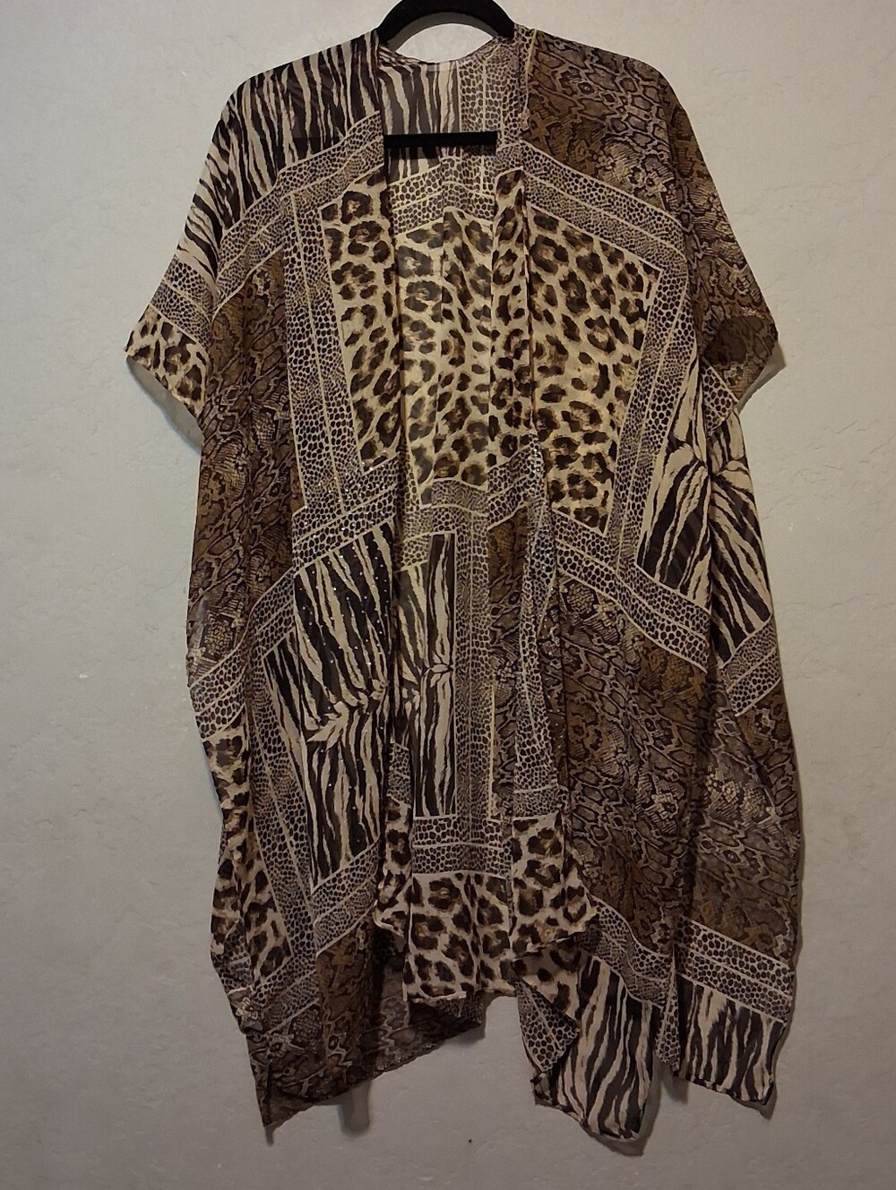 Alessia Open Front Kimono‎ Women Animal Print Brown Sheer Swimsuit Poncho Summer